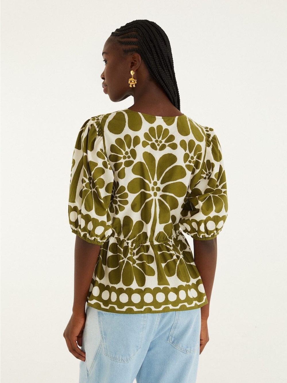 Farm Rio Green Palermo Drawstring Organic Cotton Blouse - Picture 5 of 7